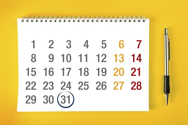 Calendar as at 31st of the month